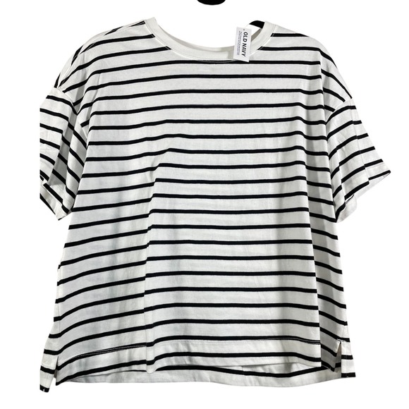 Old Navy Striped T-Shirt Oversized Boxy Cotton Tee Casual Top Large Petite Women - Picture 1 of 7
